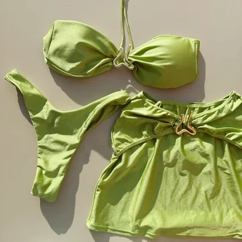 Sexy 3pieces Micro Bikini 2025 Women Swimsuit Female Swimwear Brazilian Bikinis Set Hollow Out Beachwear Bathing Suit Biquini