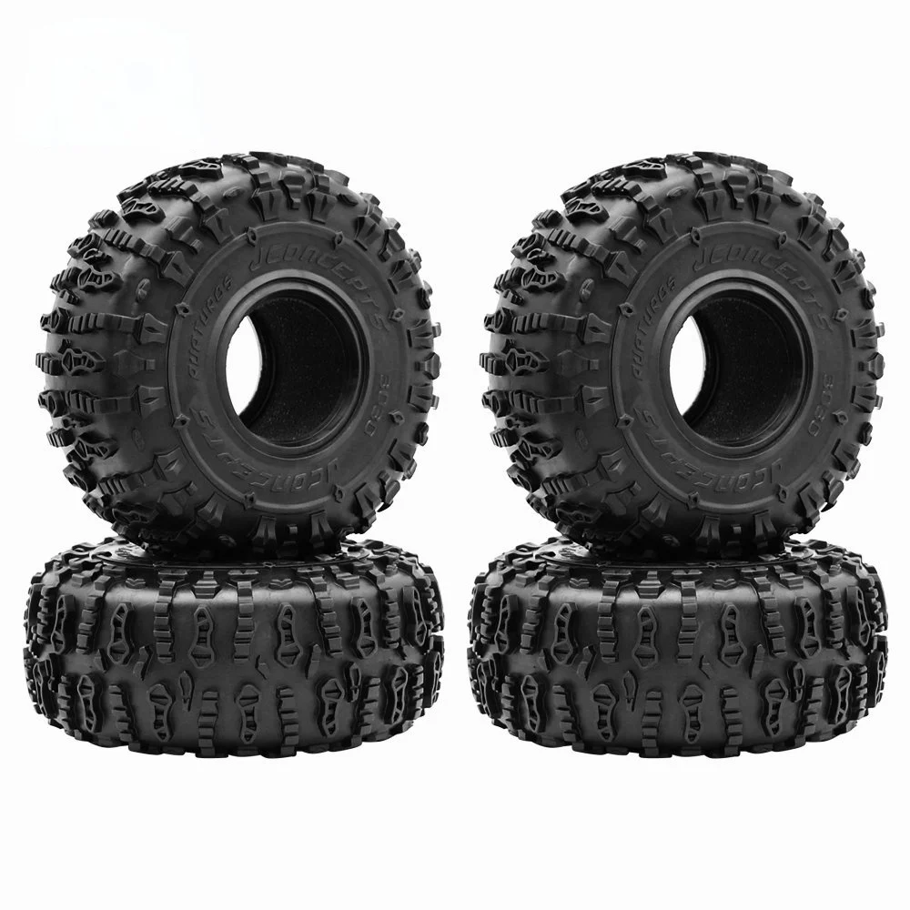 Pneus RC 2.2 pouces 150x65mm en caoutchouc pour 1/10 rock crawler, texture du caoutchouc visible.