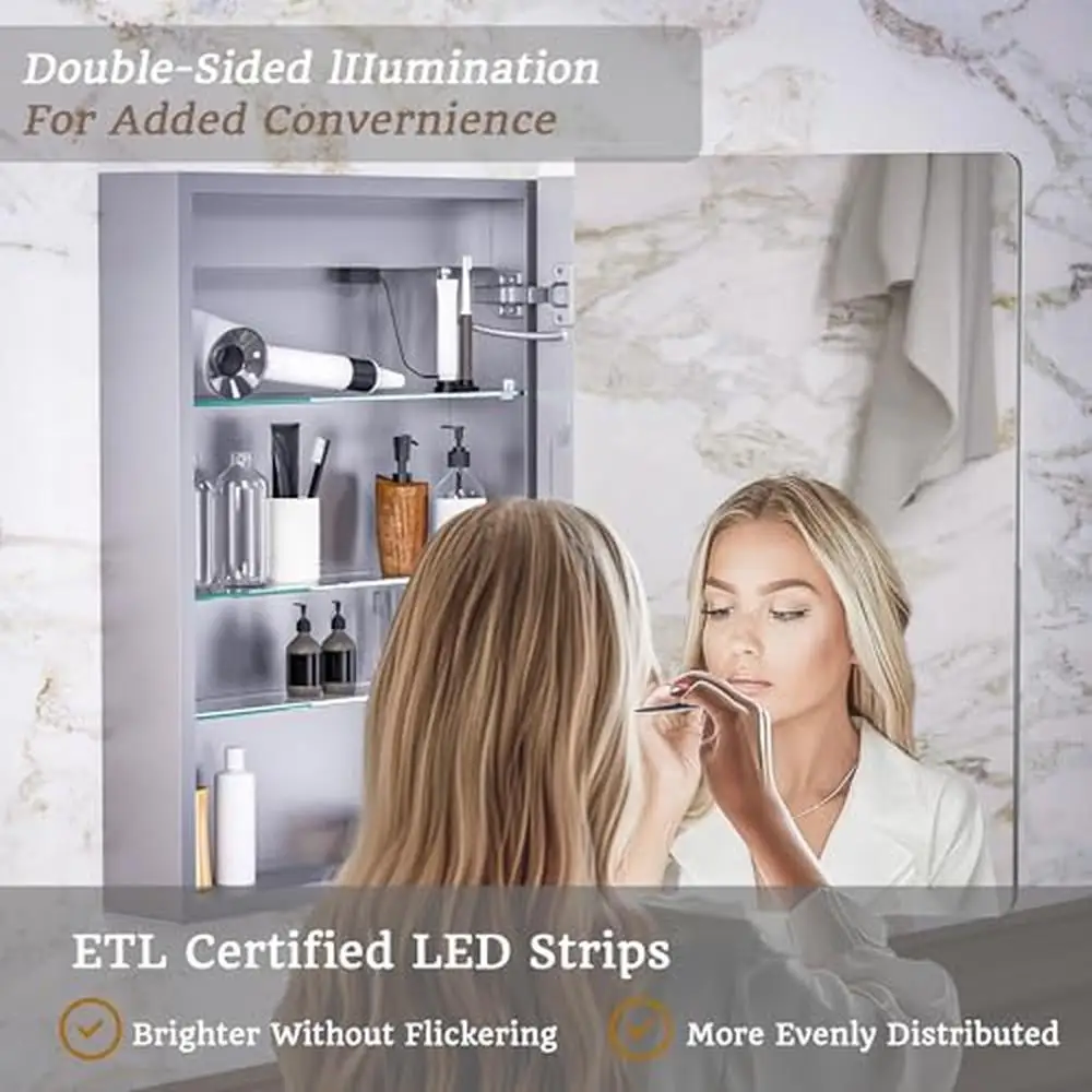 20x30" LED Lighted Mirror Aluminum Bathroom Recessed Medicine Cabinet