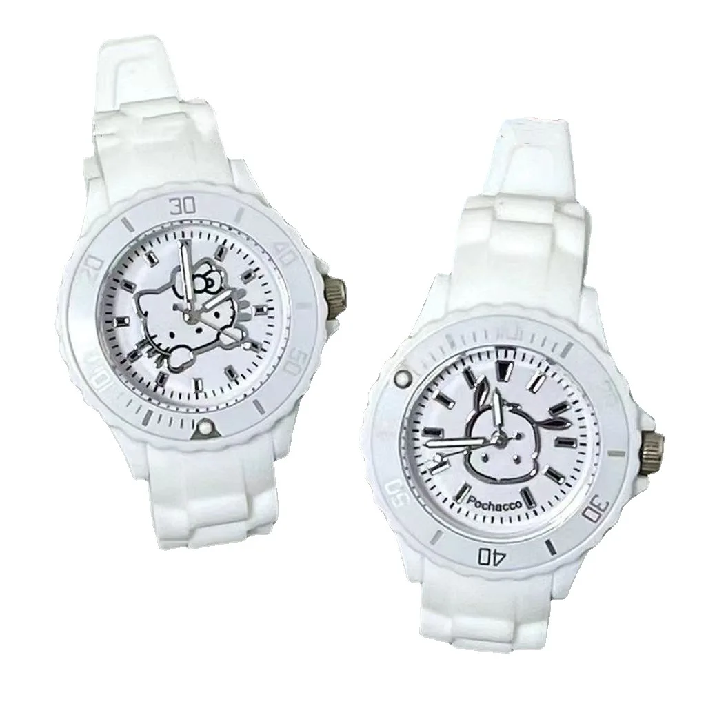 

New Sanrio Pocchaco Hello Kitty White Cartoon Wristwatch Ins Style Student Stationary Kid Watch School Supplies Girl Gift Y2K