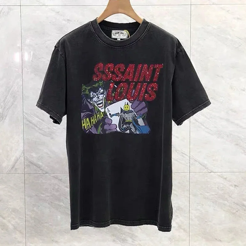 

Clown Carnival Printing Saint Louis Casual T Shirts Men Woman Good Quality Retro Wash Loose Breathable Short Sleeve Top Tee