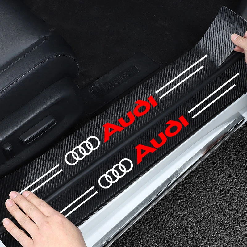 4Pcs Car Door Soglia In Fibra Di Carbonio Scuff Plate Sticker Per Audi Sline Quttro Rs Q3 Q7 S3 S4 S5 Accessori Per Auto Interni