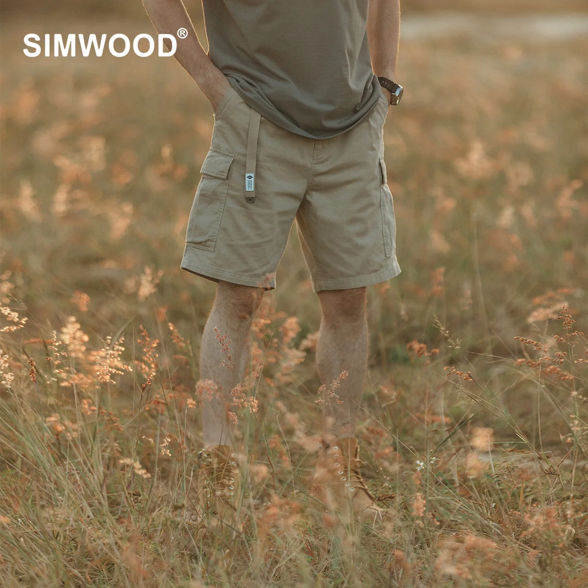 SIMWOOD 2023 Spring Summer New Belted Cargo Shorts Men Heavy Cotton  Tactical Outdoor Pockets Hiking Fishing Breathable Shorts