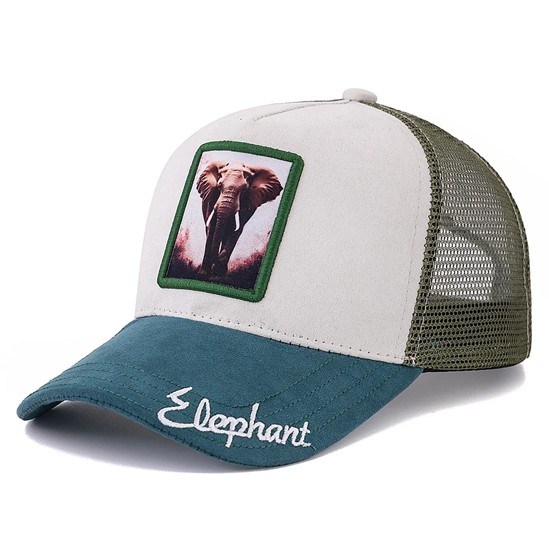 Hot Sale Unisex Mesh Cap Elephant Pattern Patch Design Suede Hat Summer Animal Baseball Cap Fashion Trucker Hat For Men Women ﻿