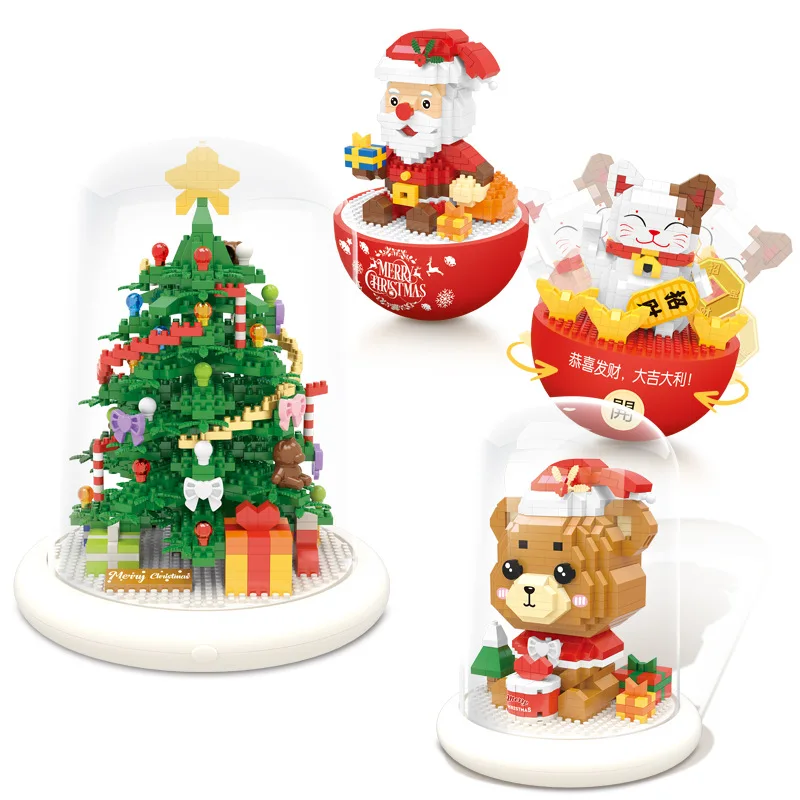 

Christmas Snowman Tree Micro Building Blocks Bear Tumbler Santa Claus Lucky Cat Assembled Mini Bricks Figure Toy For Kid Gifts