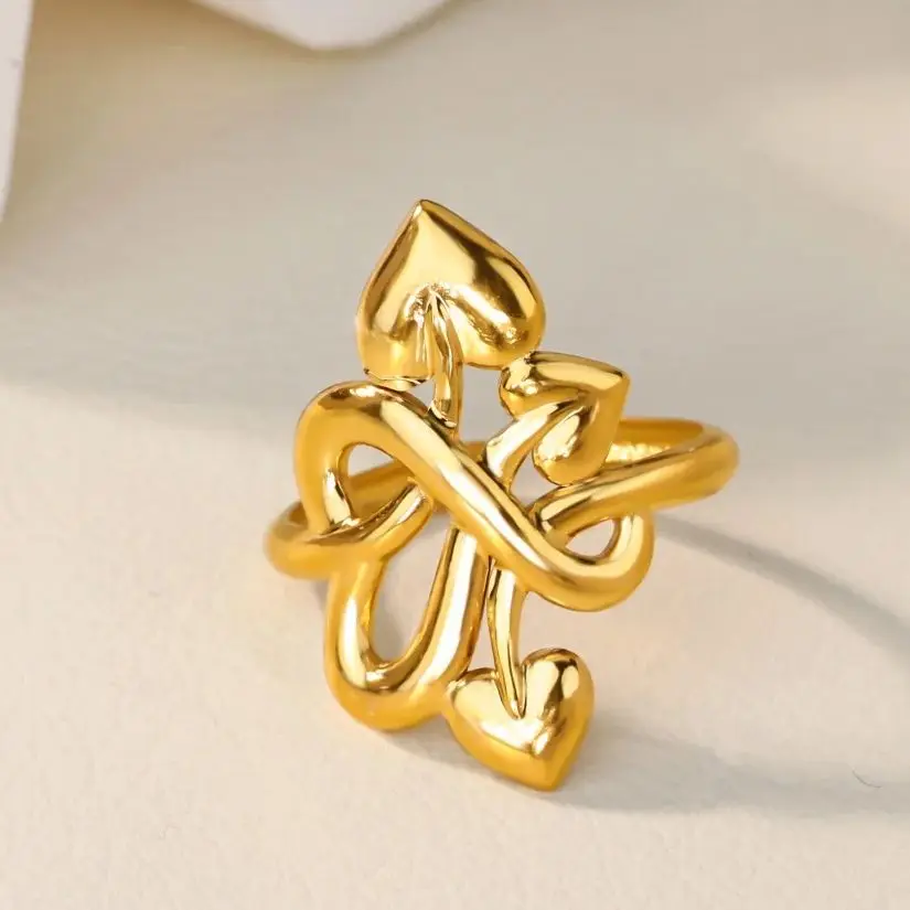Heart & Arrow Wrap Design Rings for Women Gold Color Stainless Steel
