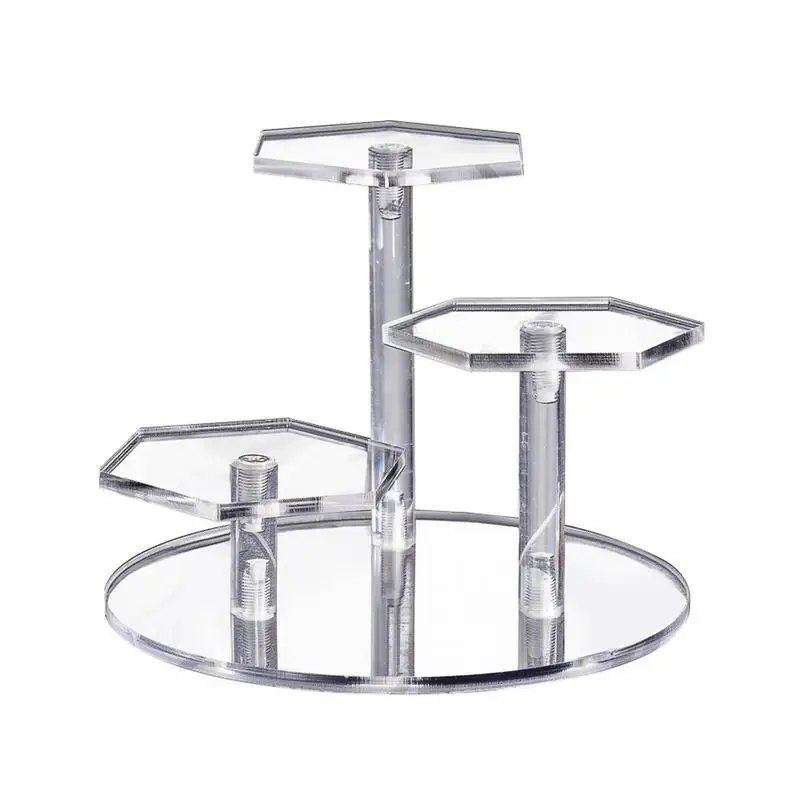 

Acrylic Display Stands 3 Tier Transparent Shelf Showcase Fixtures For Cupcake Stable Desktop Multifunctional Hexagon Stable Tray