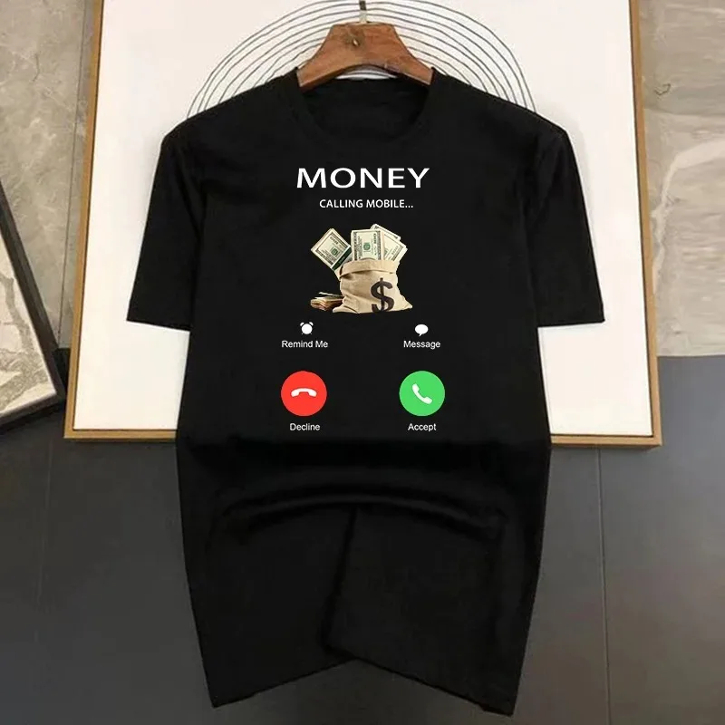 

Money Calling Mobile Pattern Print T-Shirt for Men/Women Casual Crew Neck Short-Sleeve Fashion Summer Casual T-Shirts 2024 New
