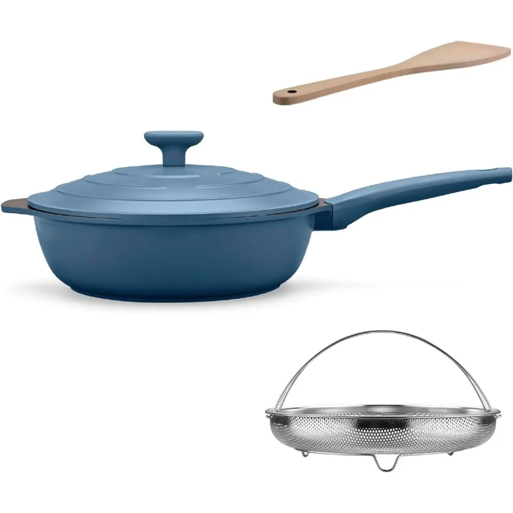 Deep Non stick Frying Pan with Lid, 11-inch Saute Pan,Healthy Pan