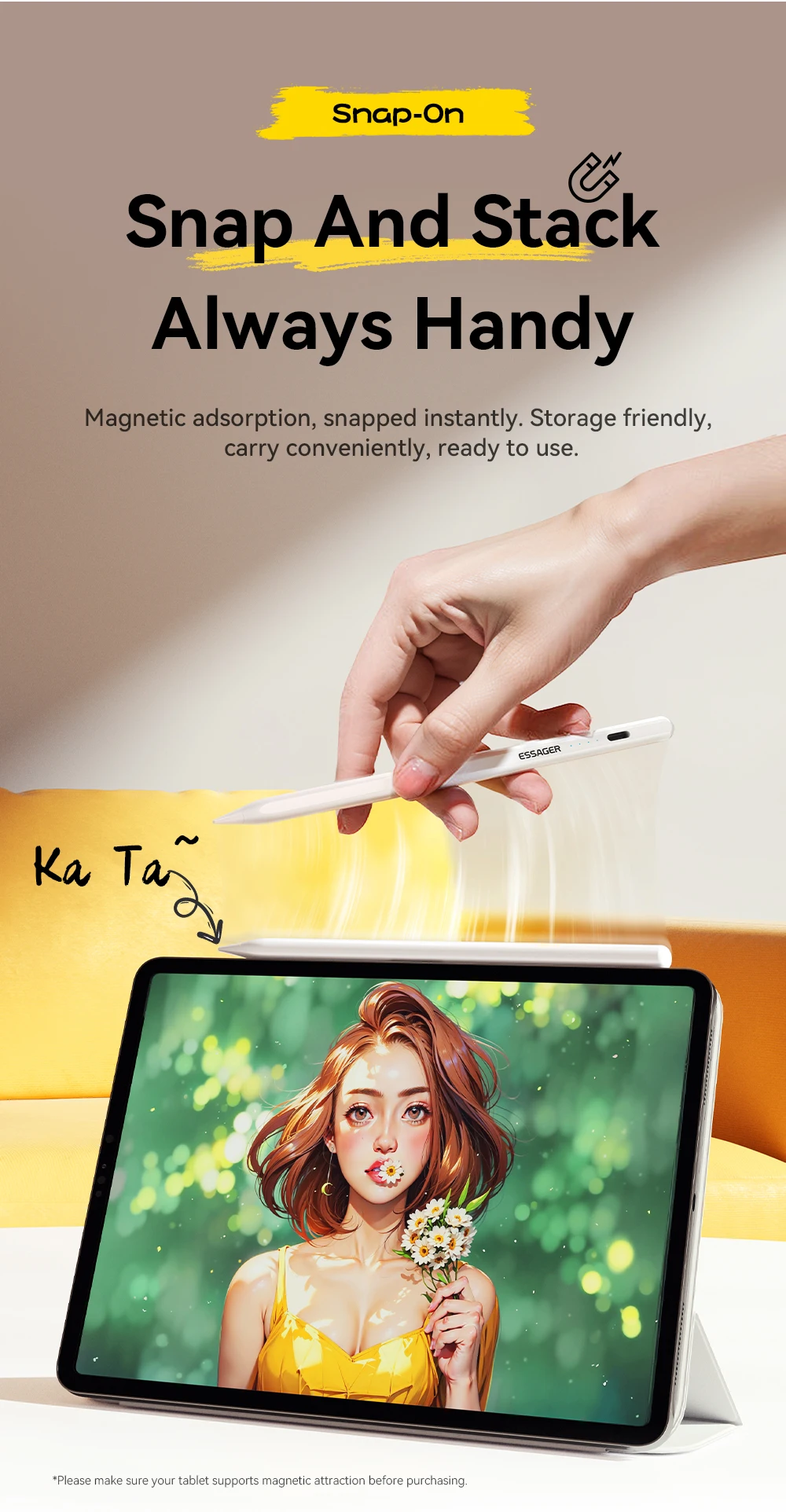 S845d585bc39e460caa7e149ad57428823 ⚡ Essager Stylet Magnétique Ultra-Précis pour iPad – Recharge USB-C