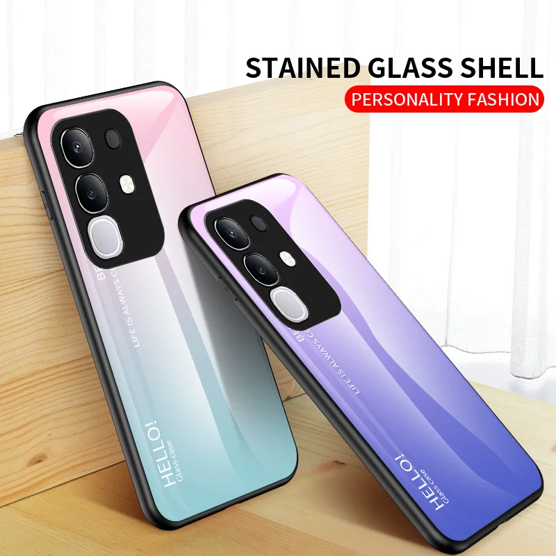 Gradient Tempered Glass Shockproof Hard Back Phone Case