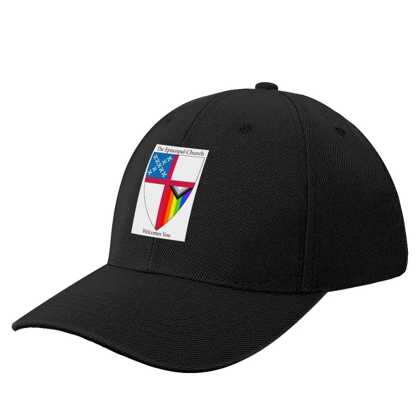 

Episcopal Church Shield with Progressive Pride Flag Vertical Rainbow - Welcomes You 2 Bucket Hat Gentleman Hat Woman Hat Men's