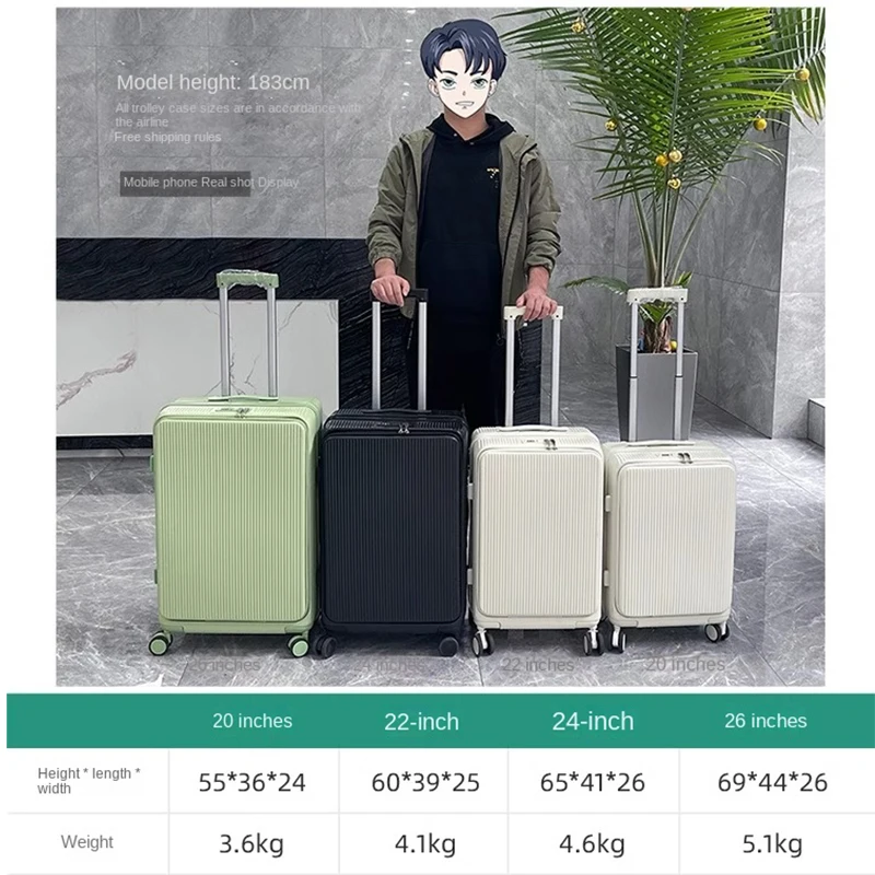 Aluminum Frame Front Open Luggage USB Charging Port with Cup Holder Trolley Suitcase 24