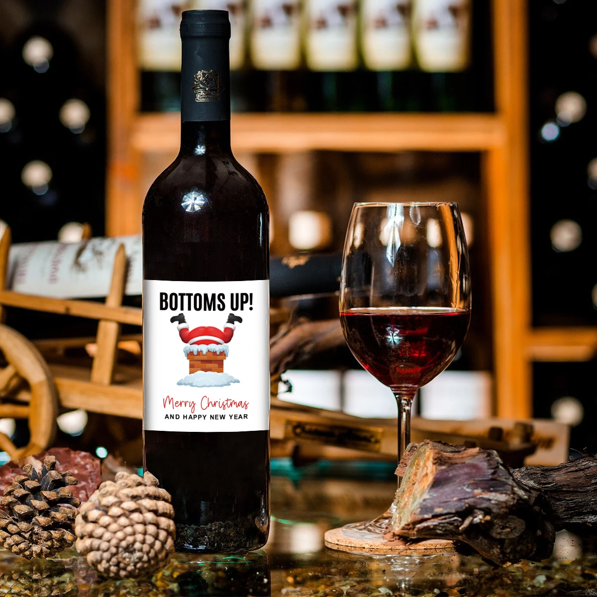 6PCS Christmas Wine Bottle Labels – Waterproof Self-Adhesive Vinyl Stickers with Funny ... - SKU CWBL2023 - UGI Packaging