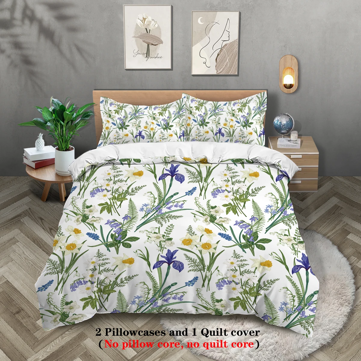 Plissiertes Bettbezug-Set - Blumen Quilt-Design