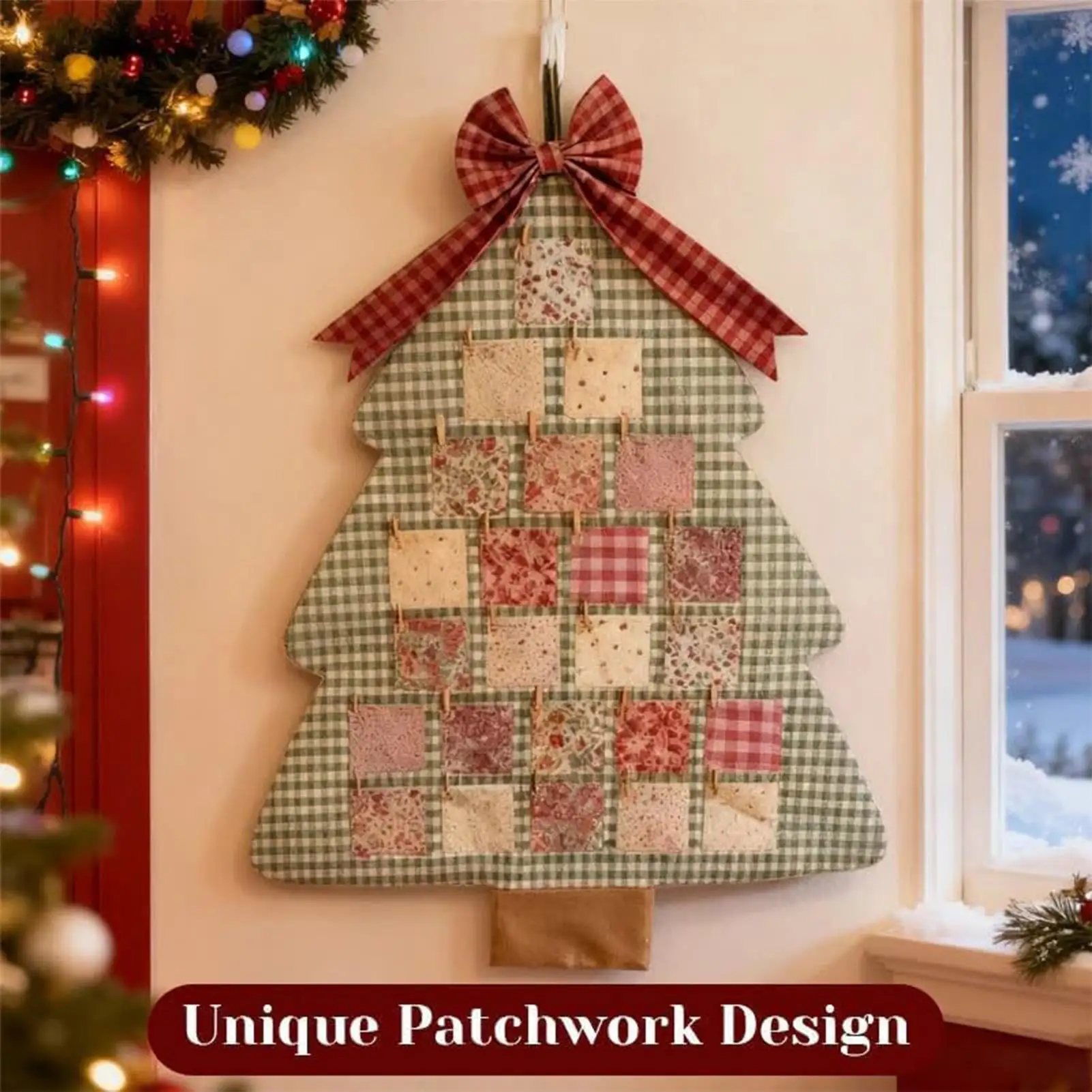 Christmas Calendar Christmas Tree 24-Days Home Decor Handmade Countdown With 24 Pockets For Living Room Hallway Bedroom Office