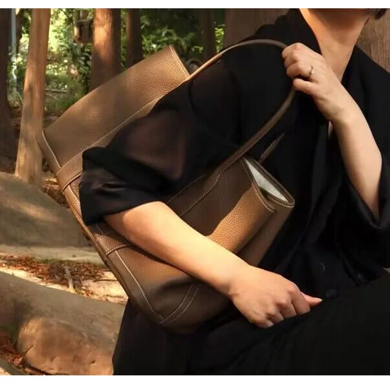 

Большая женская сумка-тоут из натуральной кожи, модный роскошный саквояж для покупок в винтажном стиле, Офисная дорожная Сумочка на плечо