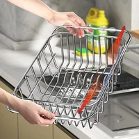 Adjustable Dish Drying Rack Stainless Steel Dish Drainer Fruit Vegetable Drainer Kitchen Sink Drain Holder Storage Rack 1