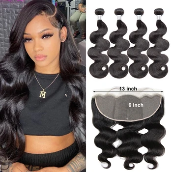 Maxine Body Wave Bundles With 13x6 Frontal Closure HD Lace Frontal With Bundles Remy Bundles Human Hair With Closure Frontal