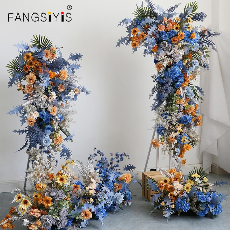 

Customized Wedding Decoration Blue Series Flower Ball Simulation Flower Row Home Decor Curtain Flower Wedding Sign In The Road