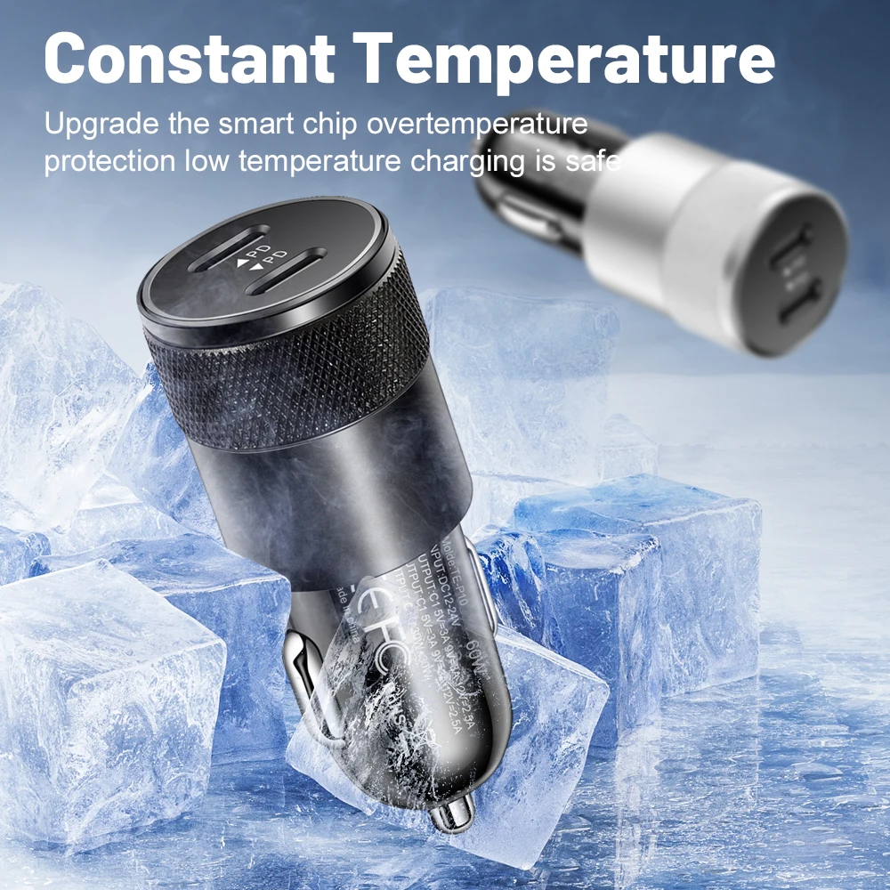 PD QC Pull Ring Fast Charging Car Charger USB C Car Phone Charger Adapter For iPhone Xiaomi Huawei Silver/Black Color Car Charge