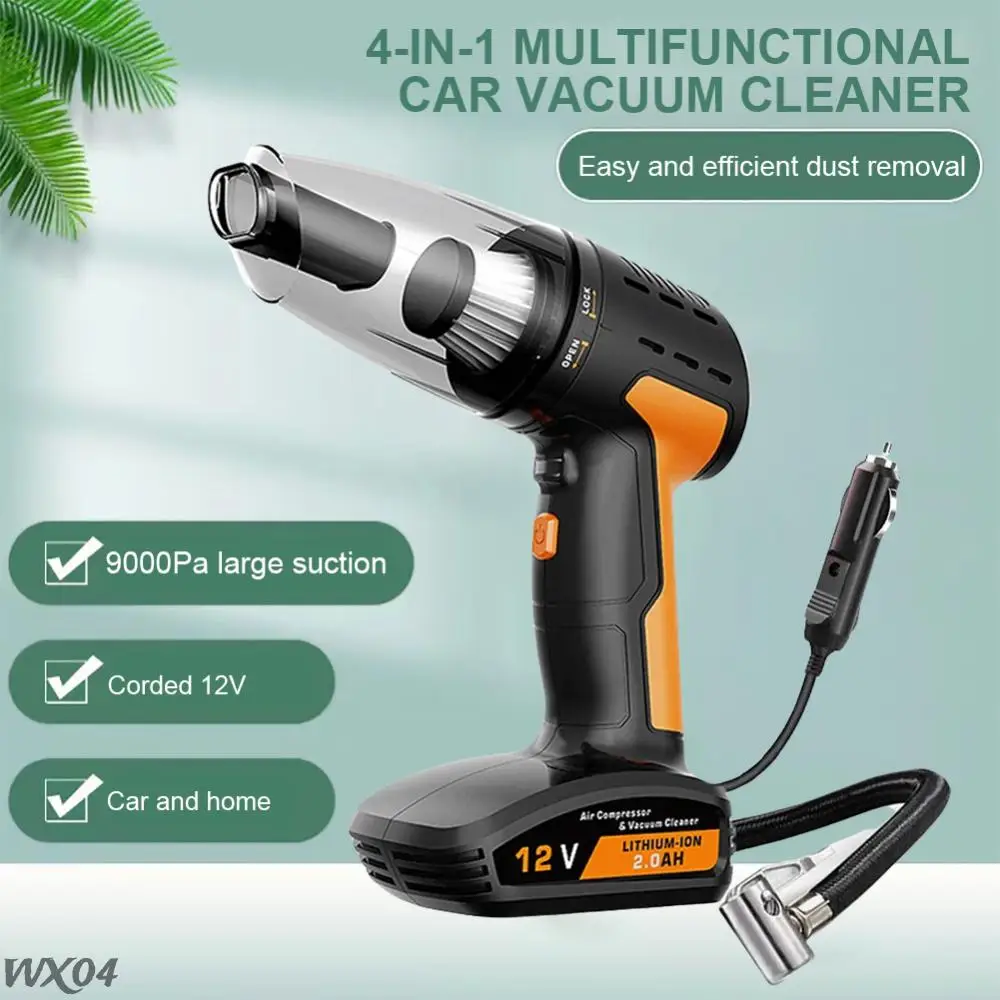 4-in-1 120W Car Vacuum Cleaner Multifunctional Portable Tire Inflator Pump LCD Display Cordless Car Air Compressor For Balls