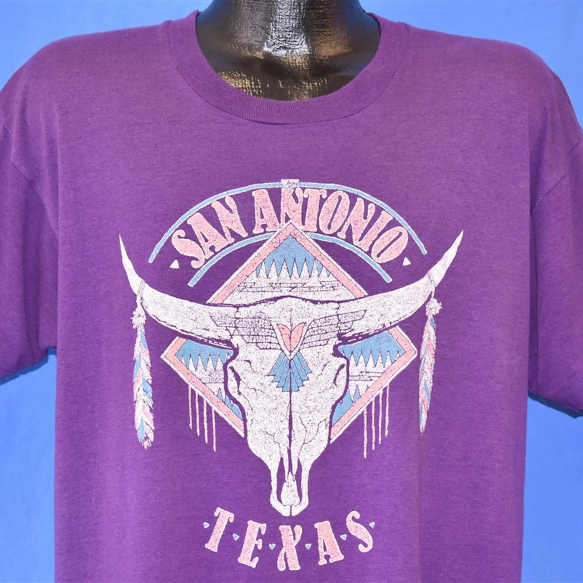 Maglietta Anni '90 San Antonio Texas Cow Skull Horns Southwestern Art Extra Large