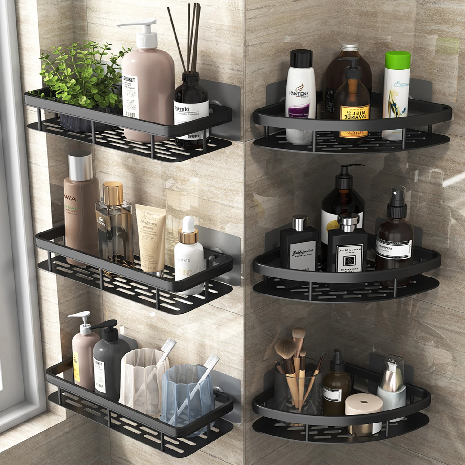 Bathroom No-Nail Shelf Shower Corner Shelf Aluminum Shampoo Shelf Shower Organizer Bathroom Accessories 2