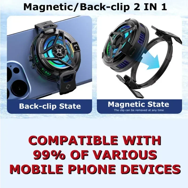 SL17 Magnetic Phones Cooler Back-Clip 2 in 1 Game Cooler Semiconductor Fast Phone Cooling Fan for IOS Android Phone