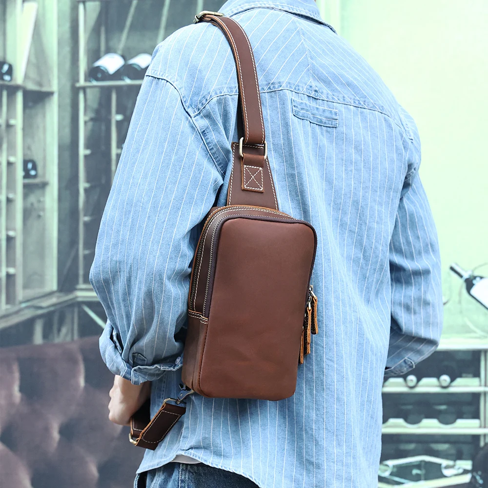 JOYIR Genuine Leather Men\'s Shoulder Bag Male  Crossbody Chest Bag Men Chest Pack Leather Mens Sling Bags Casual Daypack
