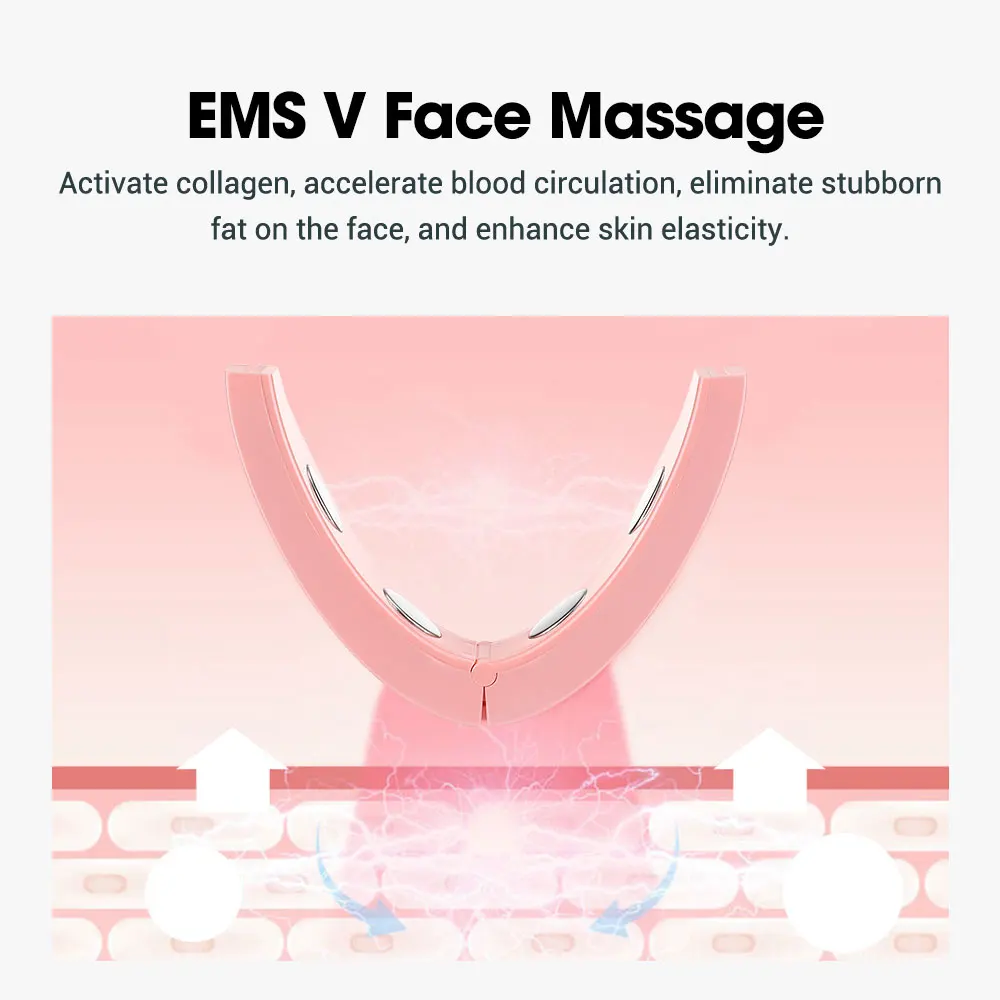 EMS Face Massager Beauty Device Heating Vibration Lifting Tightening Electric V Face Instrument Double Chin Reducer Hot Compress