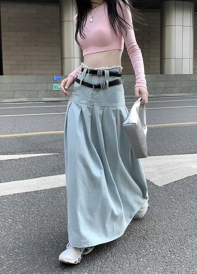 denim pleated skirt