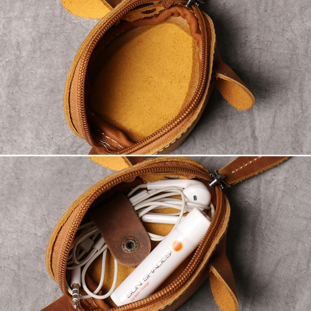 NASVA Genuine Leather Big Coin Purse Creative Lovely Rat Zipper Key Case Men Women Portable Key