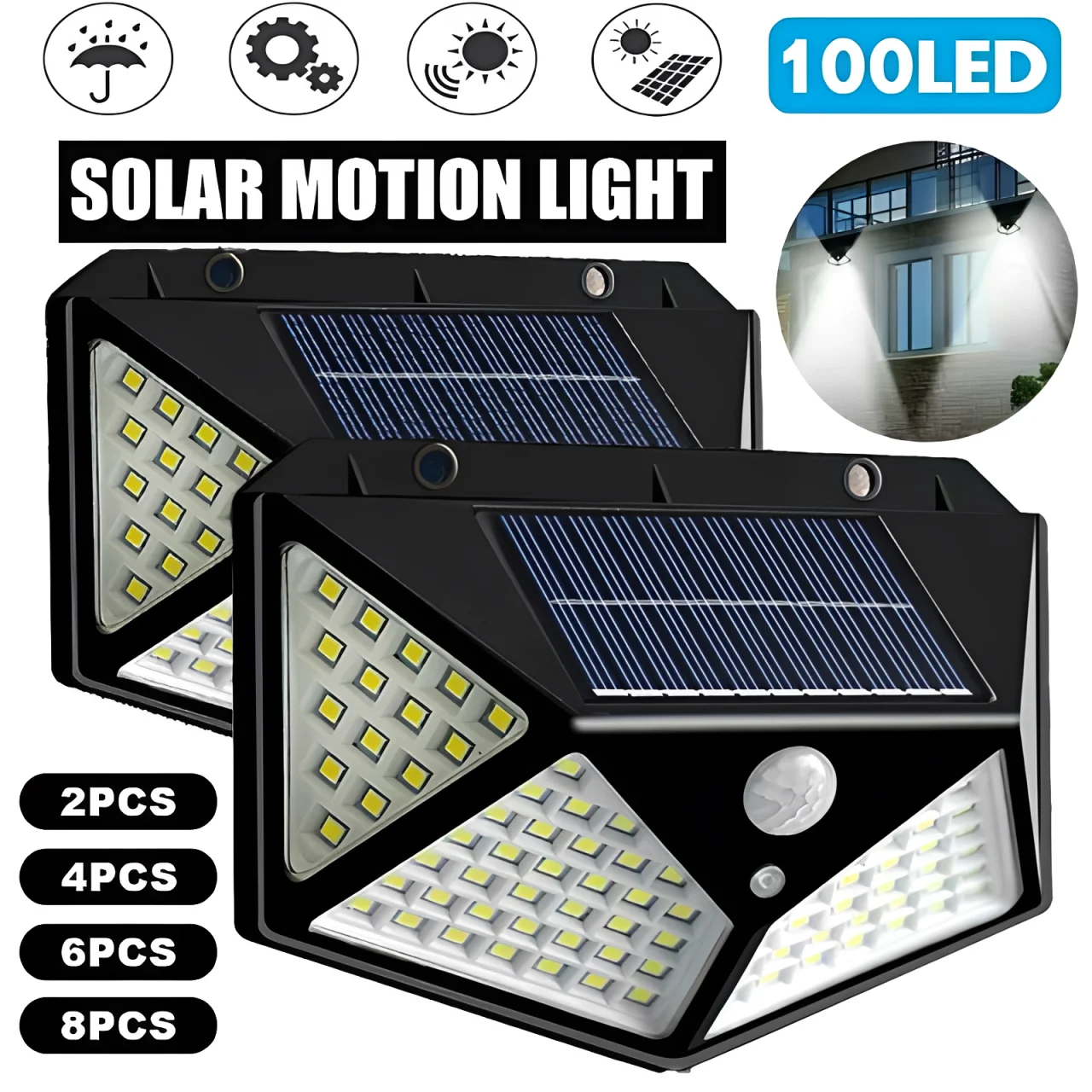 Solar Powered 100 LED Motion Sensor Outdoor Security Light, Waterproof Garden and Pathway Lamp