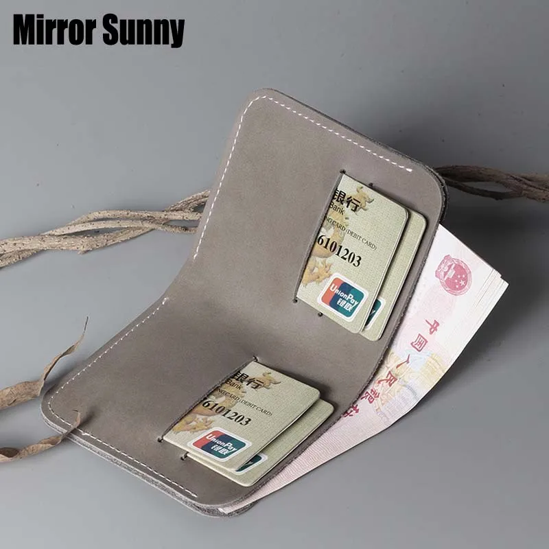 

Men's and Women's Simple Vertical Genuine Leather Wallet Retro Handmade Oil Wax Cowhide Leather Purse Card Holder Bag Portable