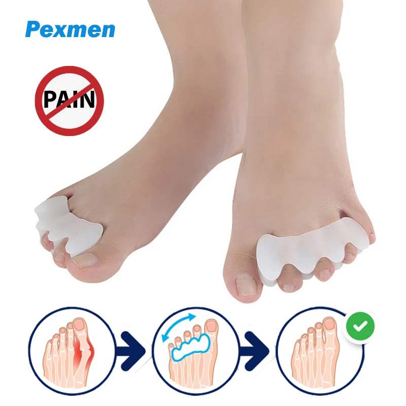 Pexmen 2Pcs Soft Gel Toe Separators Spreaders for Pain Relief Toes Corrector Protectors for Bunions Overlapping Hammertoes