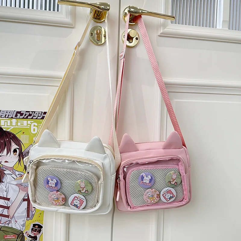 Ins Crossbody Bag with Transparent Badge Windows Korea Girl Casual Phone Small Bag Anime Sling Bag Display Goods Bag Handbag