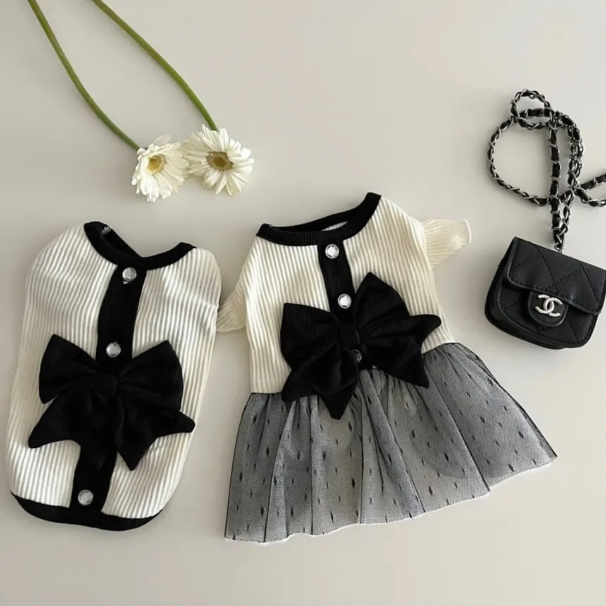 New Retro Pet Skirt Couple Style Pet Dog Clothing Vest Summer Kitten Cute Bow Skirt Clothing Teddy Cool Breathable Tops