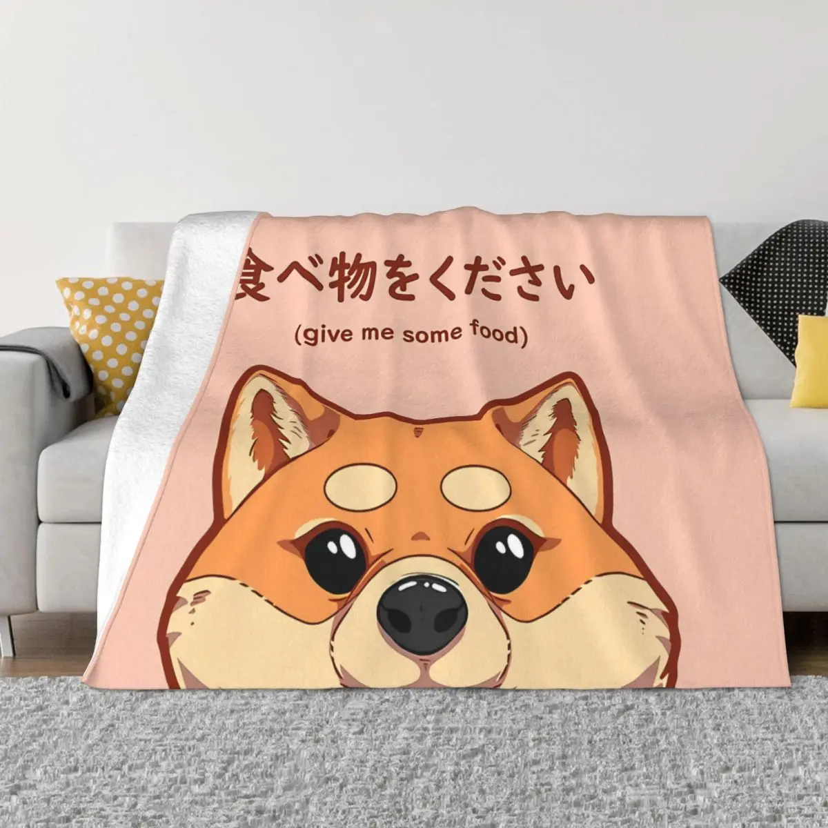 

Blanket Flannel Decoration A Hungry Japanese Shiba Inu Puppy Portable Home Bedspread