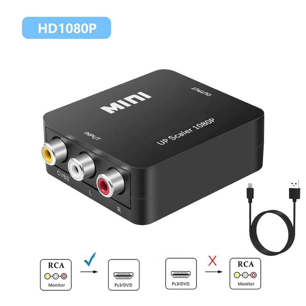 Convertitore Hd 1080P Rca Av A Hdmi Mini Av A Hdmi Rca Composite Cvbs Adattatore Audio Video Per Tv Pc Ps2/3 Vcr