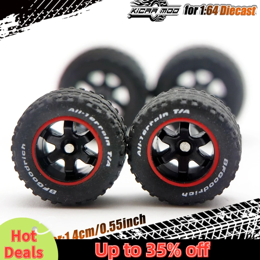 1/64 14mm Rubber Tires Tyre band letter & Diecast Car Wheels for 1:64 For Off-Road Dedicated to Pickup Trucks,Large Sedan(1 Set) 5