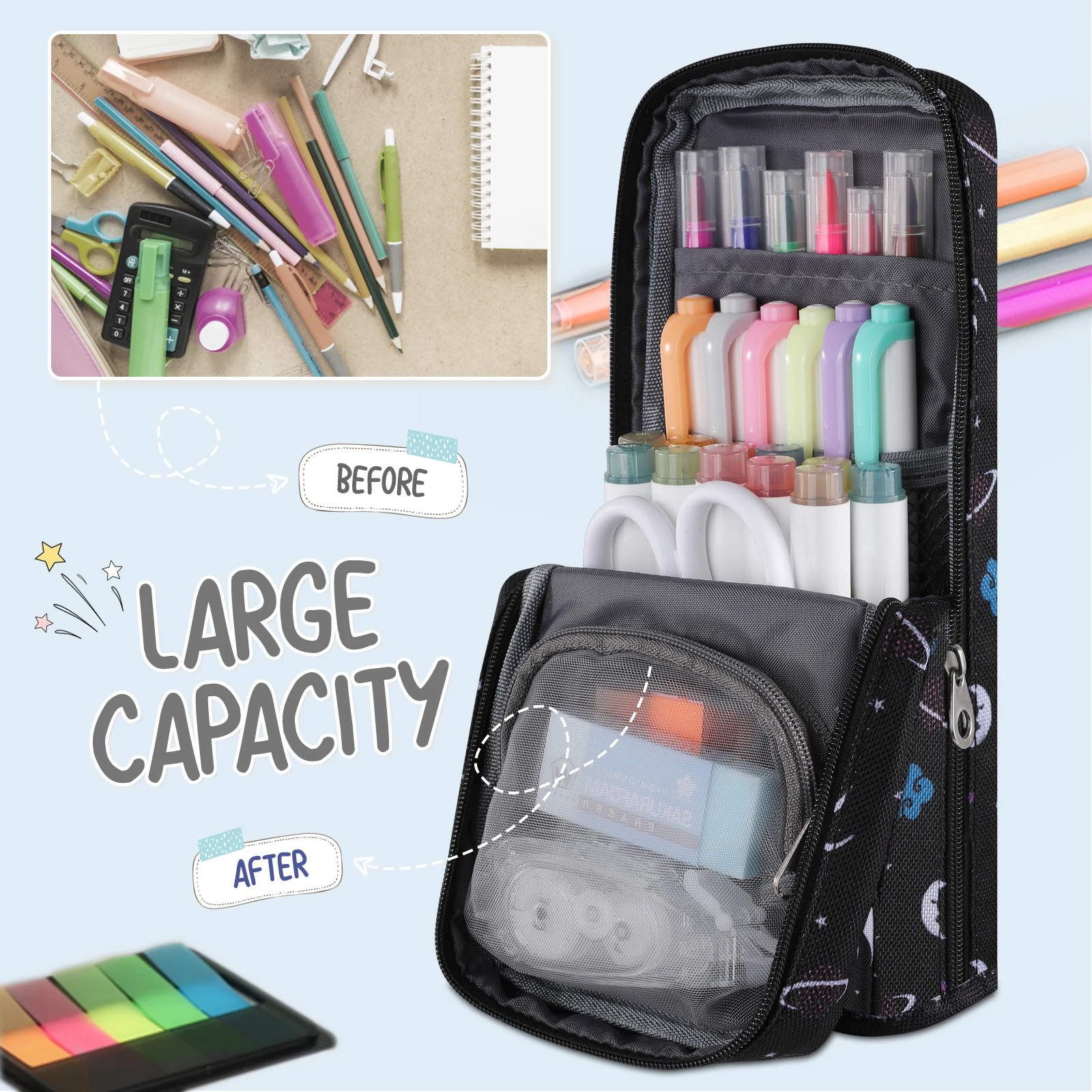 Standing Pencil Case Large Capacity Pen Bag, Multi-layer Pen Pouch