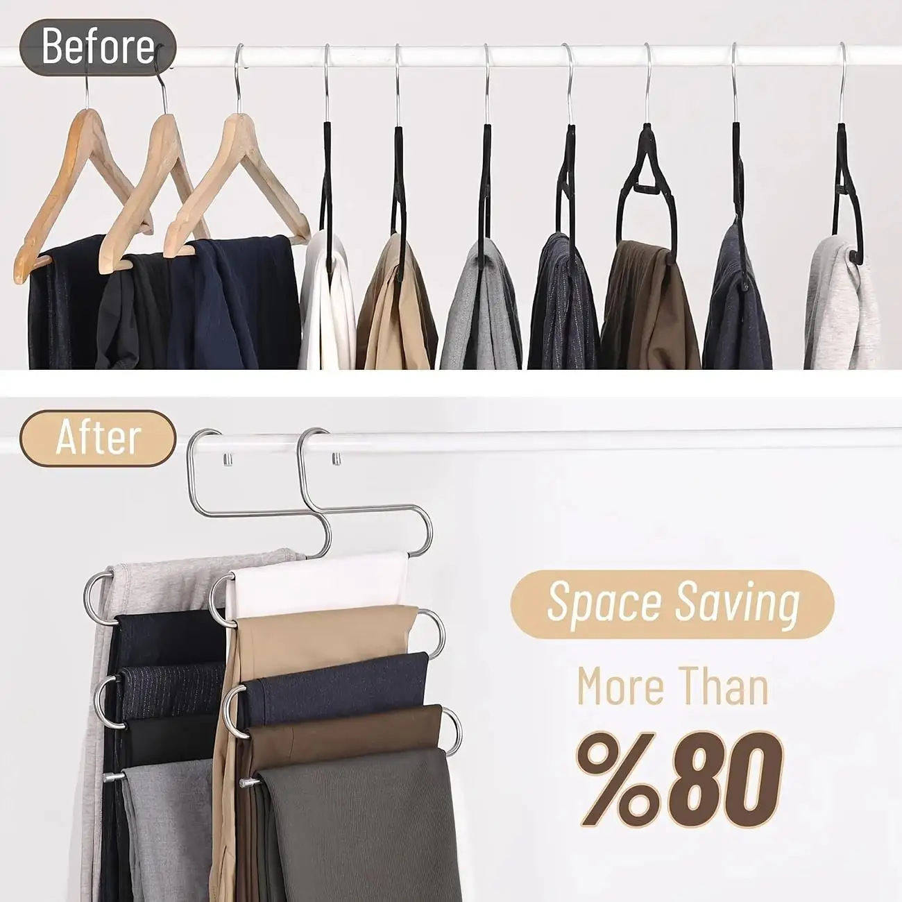 Five-layer stainless steel trouser rack,used for wardrobe storage, suitable jeans and trousers, space-saving design 2
