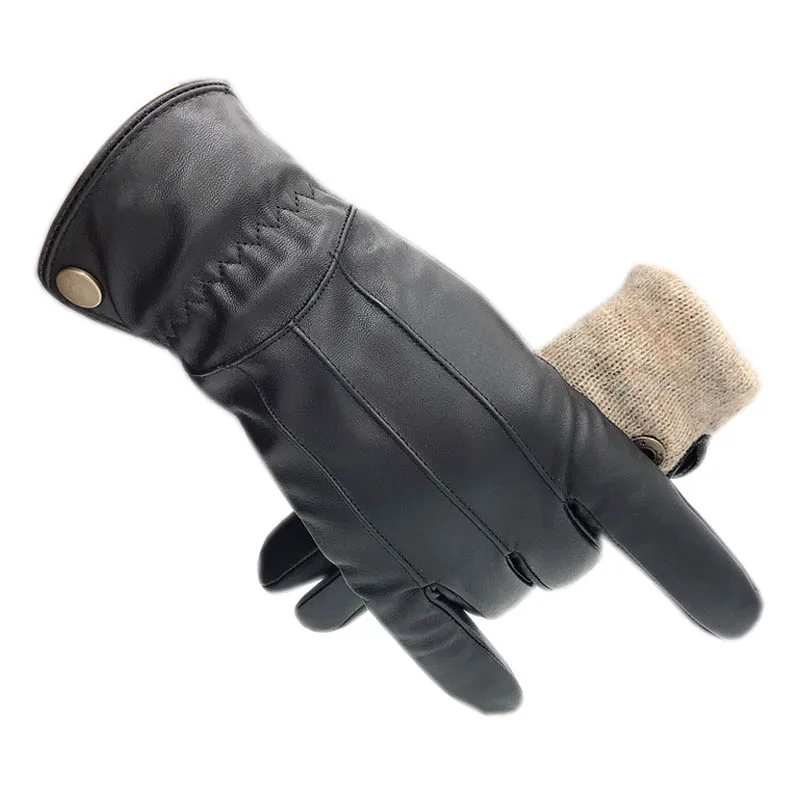 

Winter men's sheepskin gloves wrist fashion new genuine leather gloves wool lining machine sewing warm driving cycling winter le