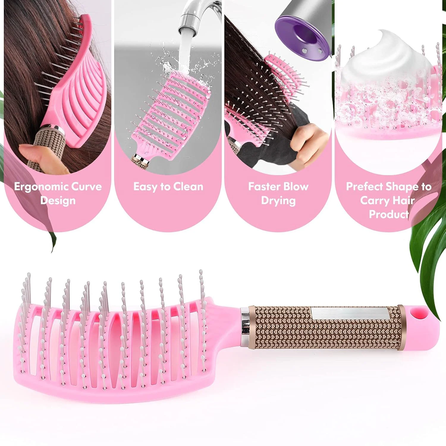 Hair Brush, Professional Curved Vented Brush for Faster Blow Drying for Women, Men, Paddle Detangling Brush for Wet Dry Curly 2