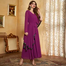 

Chiffon Muslim Hijab Dress 2Layers Sequin Irregular Dubai Wedding Evening Dresses for Women Abaya Turkey Islam Pakistani Clothes