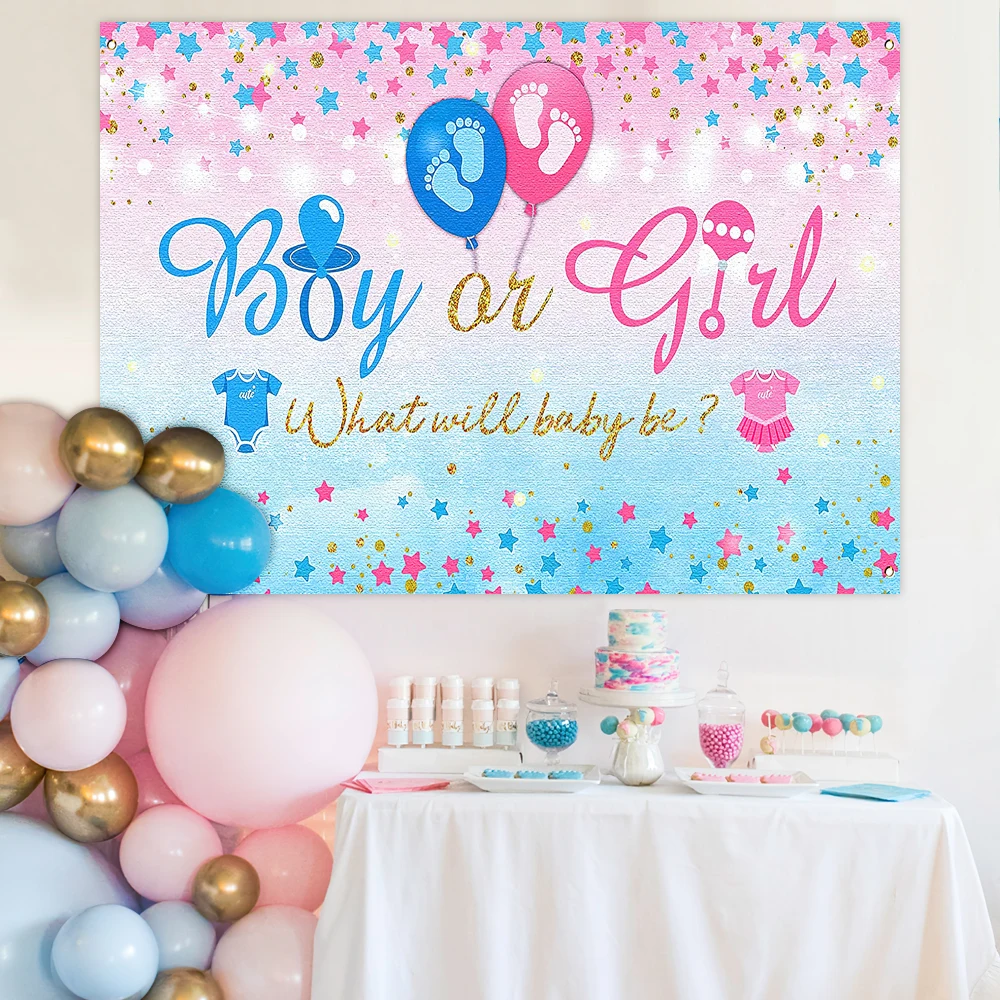Newborn Gender Reveal Party Boy Or Girl Baby Shower Backdrop He Or She Blue Pink Background Decor Gender Reveal Party Supplies