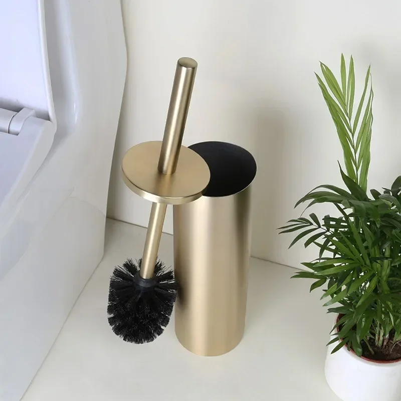 Stainless Steel Toilet Brush Set Brushed Gold Circular Household Toilet Bathroom Cleaning Brush Cleaning Tool