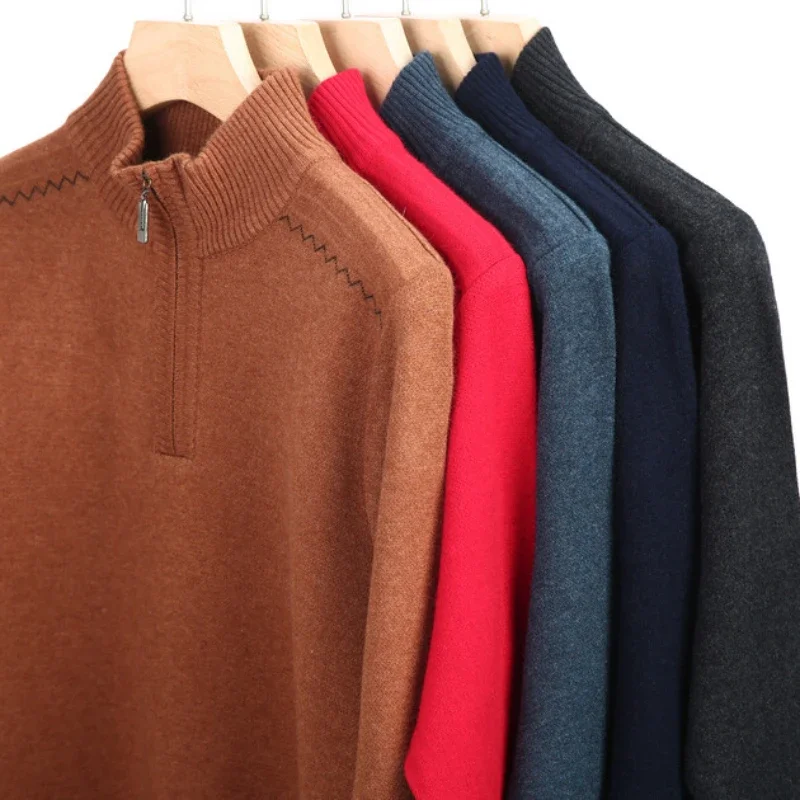 Men's Autumn and Winter Casual Jacket Popular Semi-zipper Sweater Business Office Home Close-fitting Warmth  Sweater  Pullover