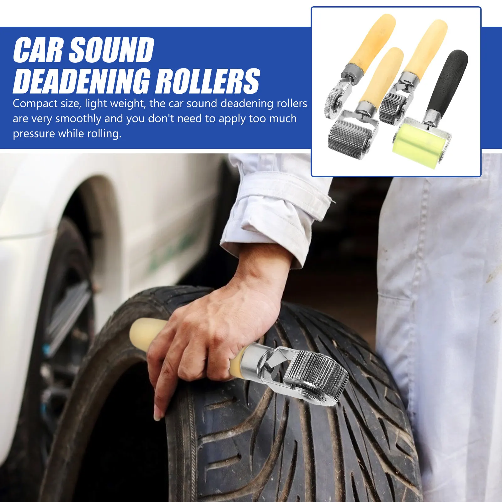 4Pcs 타이어 수리 도구 자동차 소음 감소 롤러 인체 공학적 나무 손잡이 금속 베어링 부드러운 롤링 자동 소음 감소